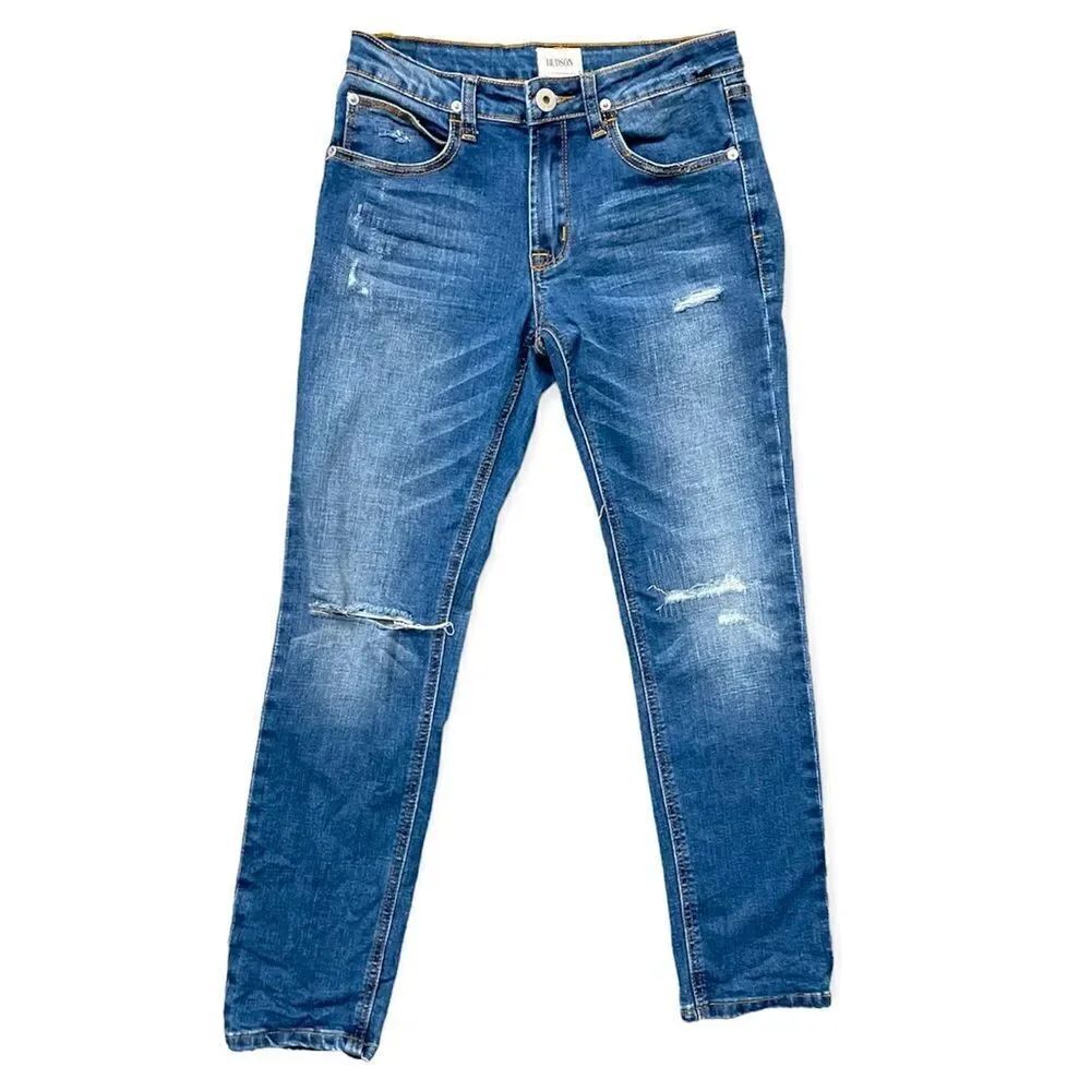 Hudson Girl’s Distressed Ripped Mid Rise Straight Leg Denim Jeans Size 12
